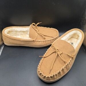 Minnetonka Cally Women 10 Tan Suede Faux Fur Lined Moccasin Slippers 4011 NWOT